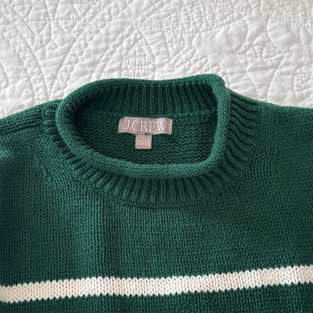 J. Crew Forest Green roll neck Sweater with White Stripe: L